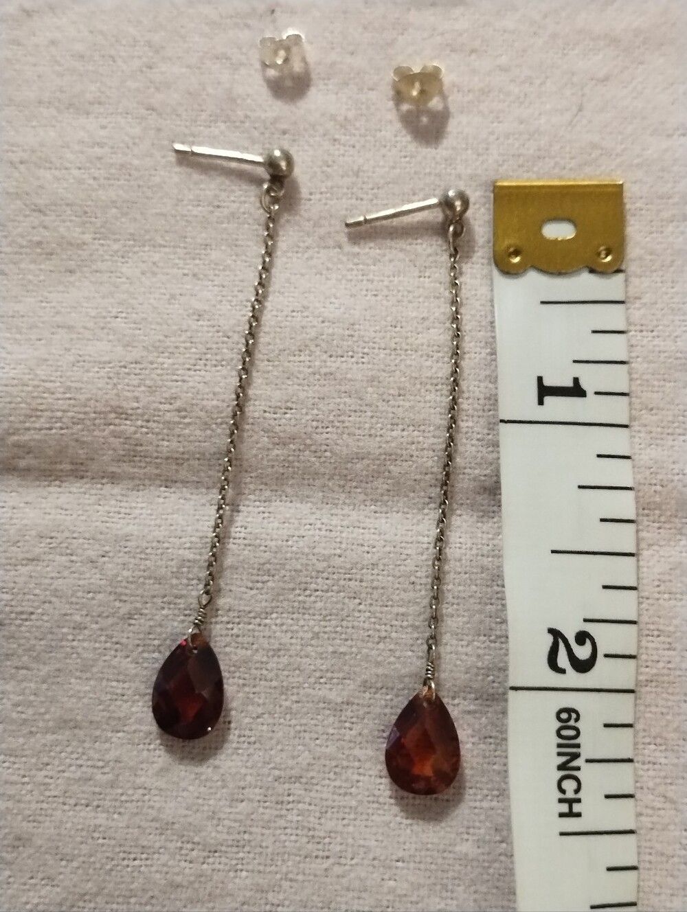 925 Silver Chain Drop Earrings with Garnet Teardrop Stones - Picture 2 of 5